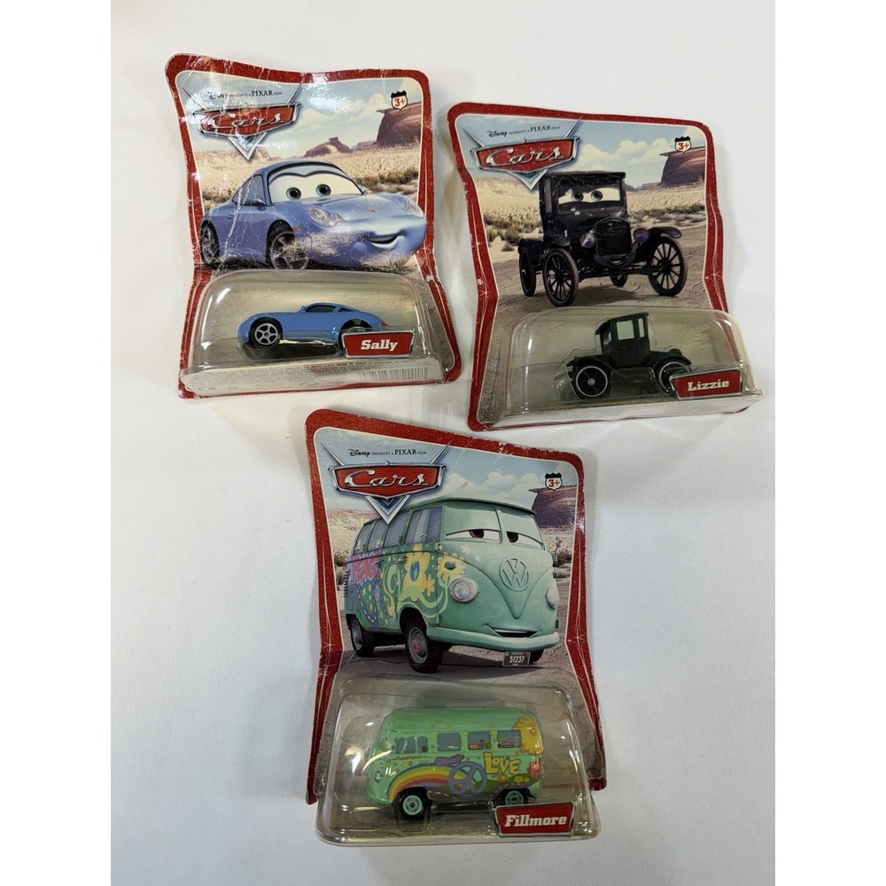 Disney Pixar Cars Mattel Lot 3 Sally Lizzie Fillmore Diecast 2005 Damaged Card